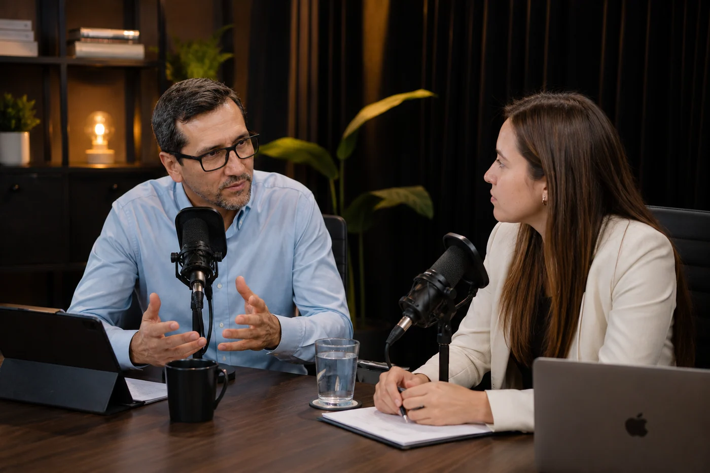 Bárbara y Pablo conversando en el estudio